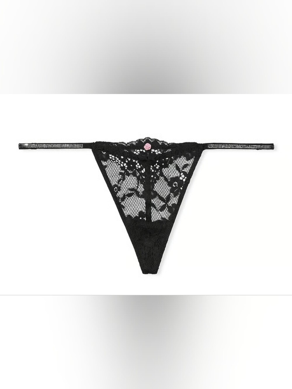 Victoria’s Secret Dream Angels Twinkle V-String Black Floral Lace Panty S NWT